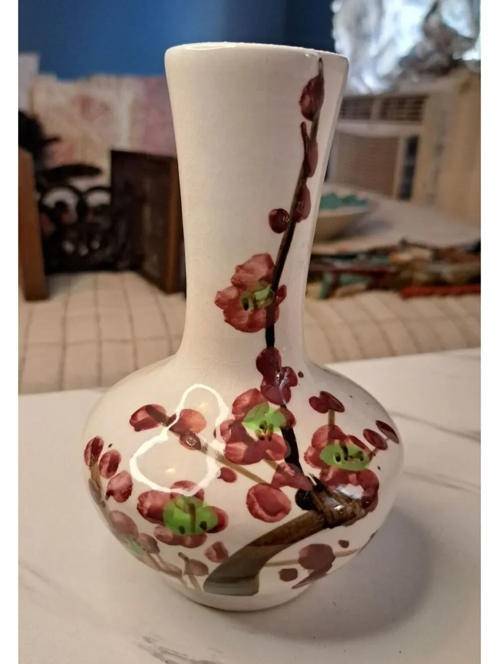 Vintage Rubens Originals Hand-Painted Cherry Blossom Vase 6.5
